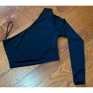 Shein Womens Small Black One Shoulder Long Sleeve Crop Top